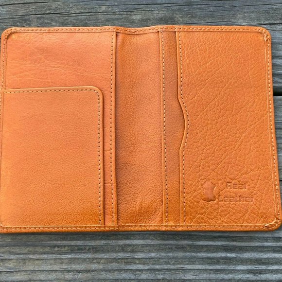 Leather Passport Holder Handmade Mustard Genuine Leather Bi Fold Travel Wallet - Picture 4 of 12